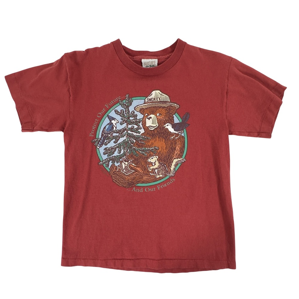 Vintage 90s/00s Nature Facts Smokey Bear T-Shirt Red Cotton - YL/XS